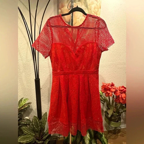 Just Me red overlay lace dress size L - Picture 1 of 10
